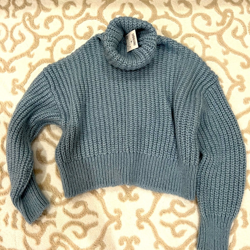 Brand New Zara Knit Blue Cowl Neck Sweater
